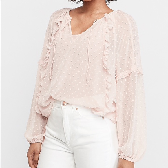 Express Tops - 🌸Express Sheer Ruffled Clip Dot Top